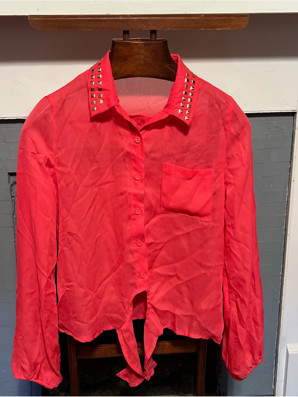 Stud Collar bright pink Blouse